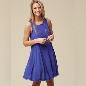 Blue Raw Hem Swing Mini Dress